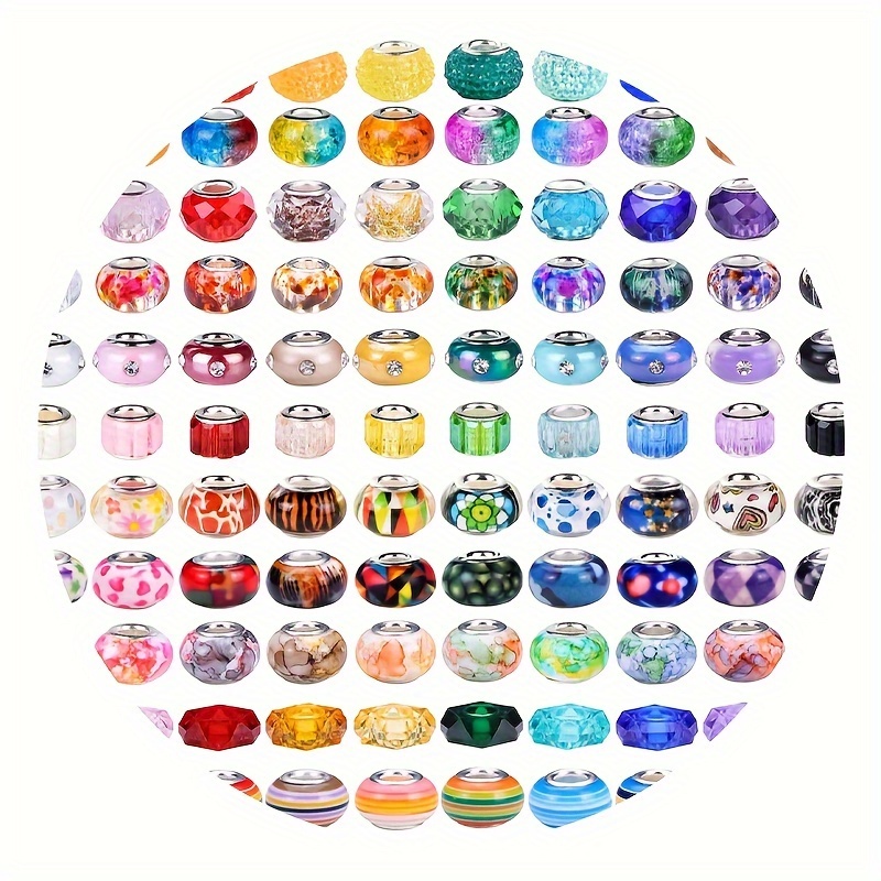 

2020 Fashionable 50/100-piece 14mm Glass Beads With Large Hole - Perfect For Diy Bracelets & Necklaces Crafting