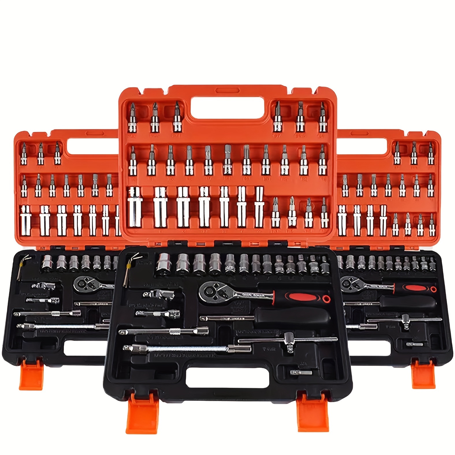 

53 Pieces Socket Wrench Set Drive Socket Set With 1/4 Inch Ratcheting Wrench Plastic Toolbox Storage Case For Automotive Repair And Home Use