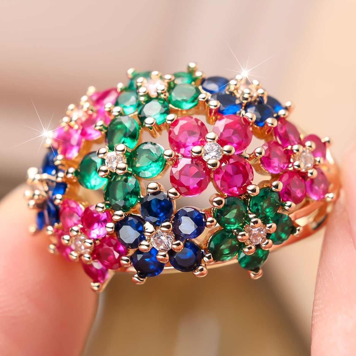Women's Floral Design Synthetic Zirconia Ring, Exquisite Gift