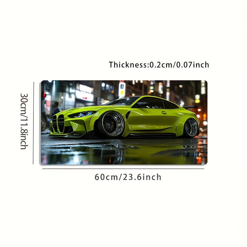 1pc Large Gaming Mouse Pad - Fluorescent Green Racing Car Design, Non-Slip Washable Rubber Base, Durable Desk Mat for PC & Office, Stylish Computer Accessory, Ideal Gift for Gamers & Professionals, Mouse Pads for Desk, Mouse Pad, Gaming, Desk Mat