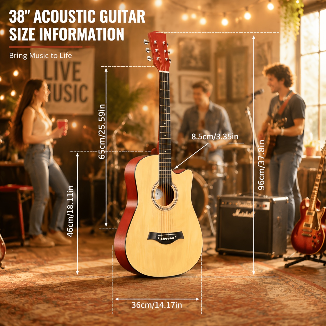 Full-Size 38-inch Wood Acoustic Guitar with Gig Bag, Capo, Picks,... product image 4