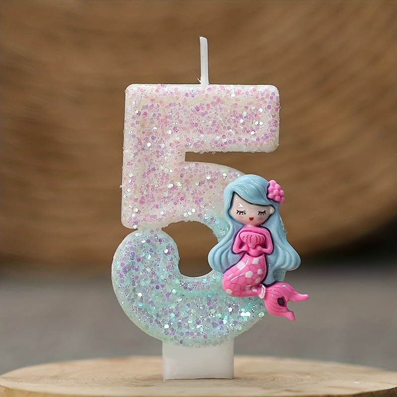 Image of Birthday Candle Numbers 0-9 Decorative Shiny Mermaid Birthday Party Cake Toppers, Ocean Themed Party, Holiday Celebration, Anniversary Scene Decoration Supplies