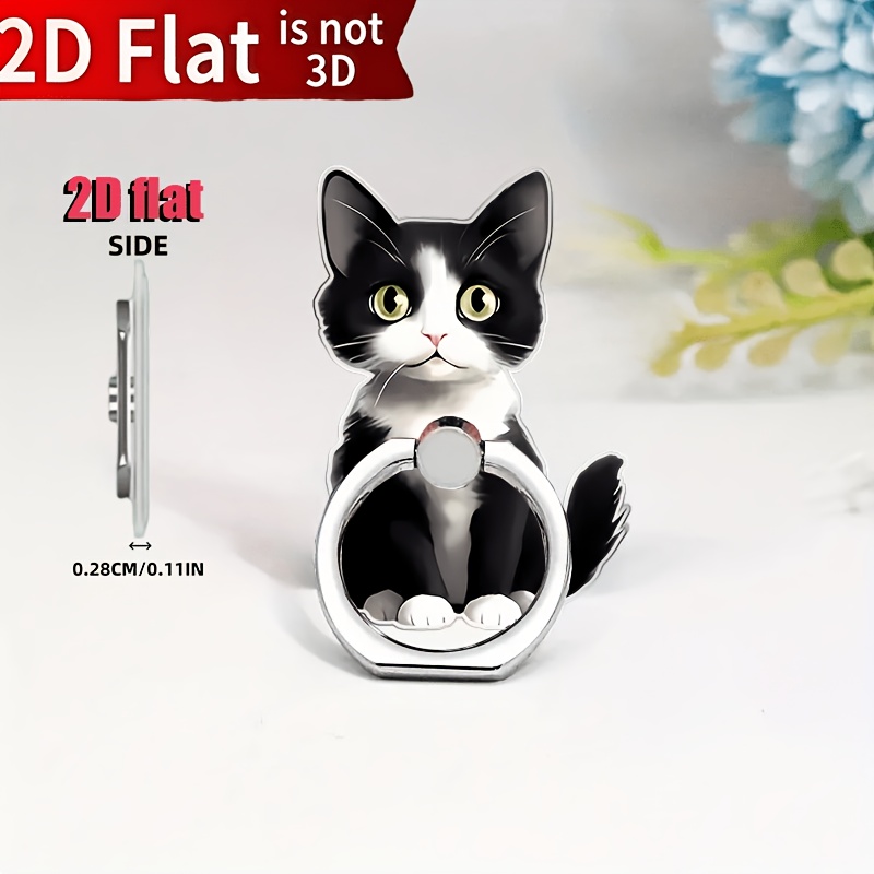Image of 1pc 2d Acrylic Ring Holder, 360° Free Rotation, Cute Kitten Sticker Round Stand, Anti-drop Phone Ring Holder, Tablet Ring Holder, Gaming Console Ring Holder For Multiple