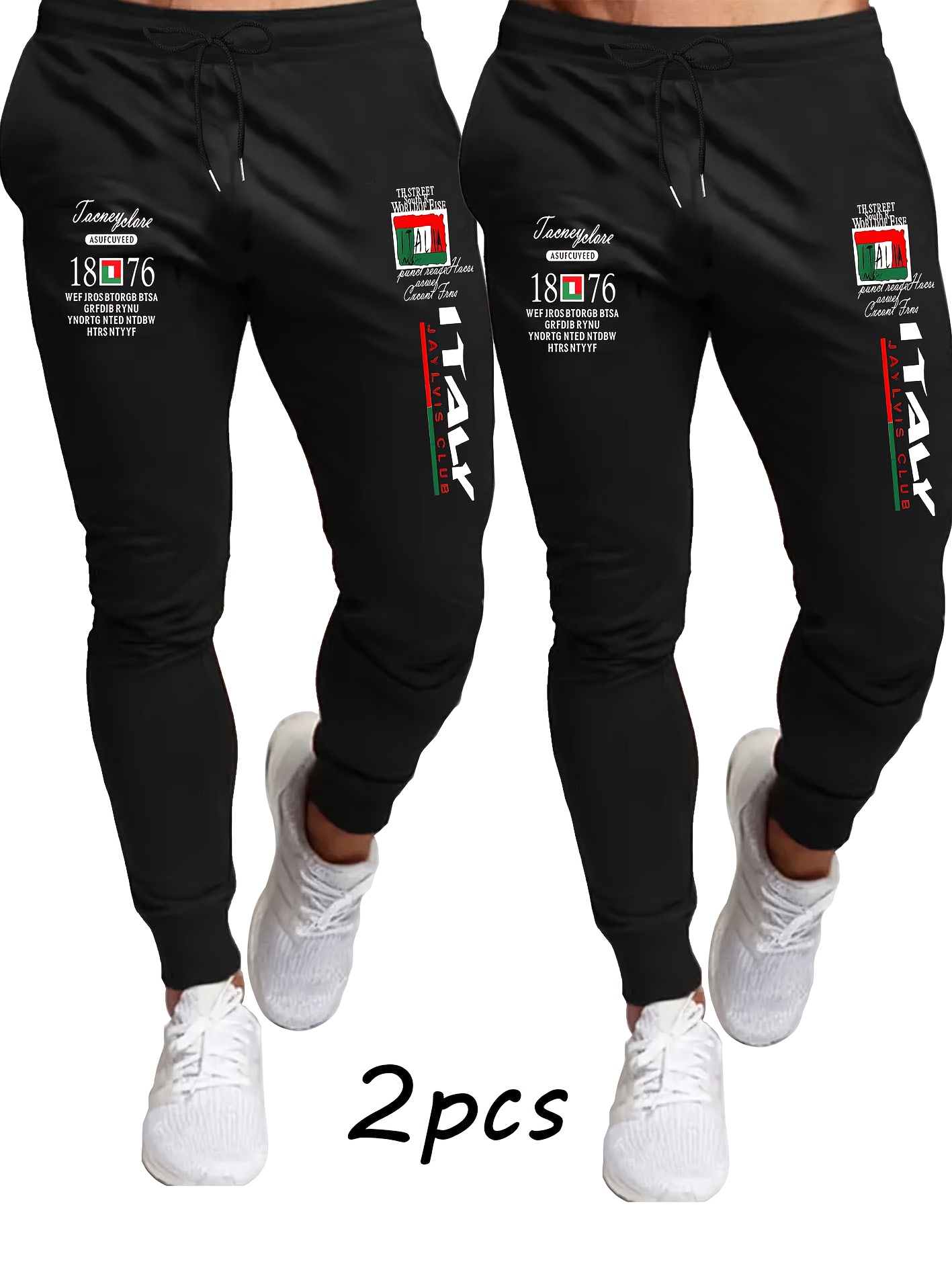 2pcs Men'S Fashion Casual Joggers | Breathable Sport Pants with Drawstring Waist, Comfortable Fit, Suitable for All Seasons, Featuring Print Pattern | Mature Style, Mid Waist, Slight Stretch Fabric