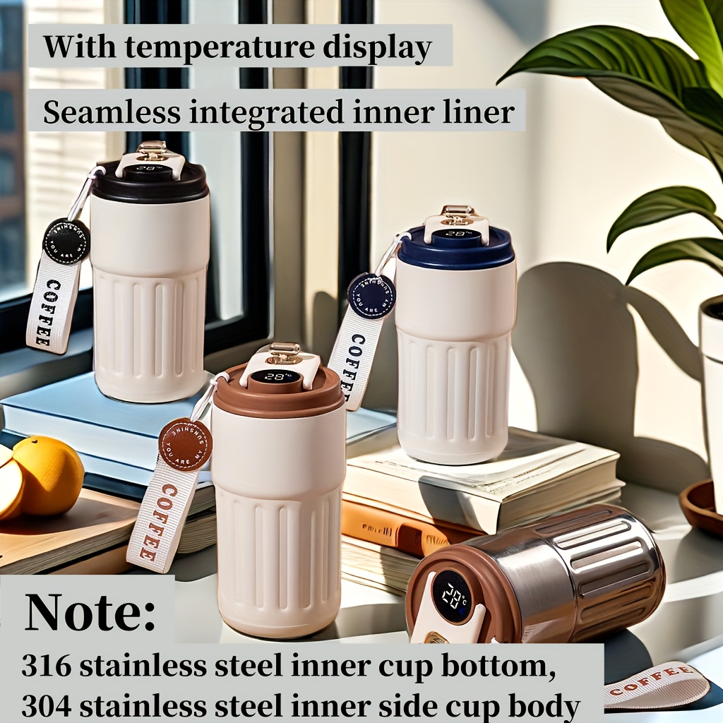 

1pc 410ml/13.86oz 316 Stainless Steel Travel Mug With Temperature Display, Vacuum Insulated Coffee Cup, Ideal Gift For All Seasons & Occasions