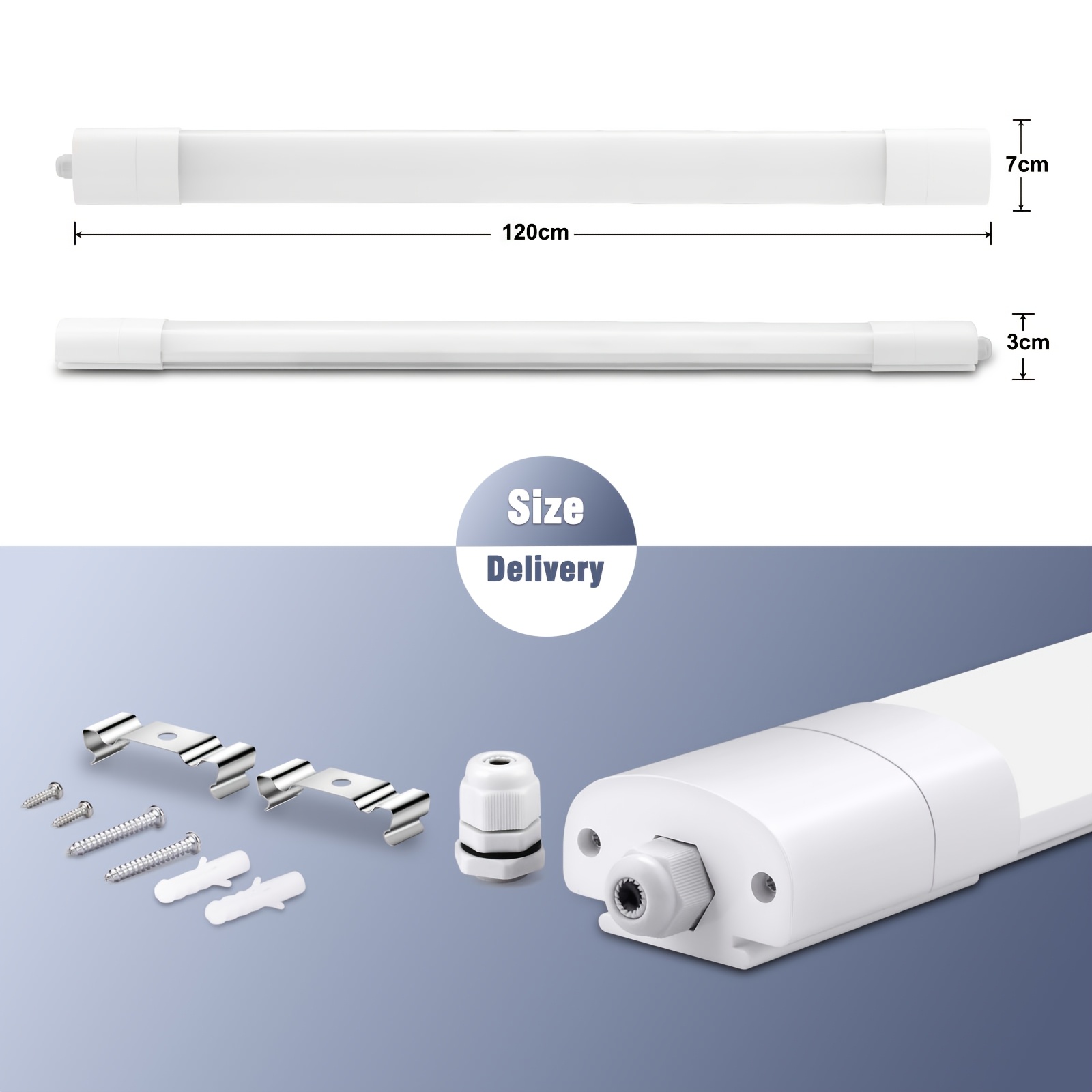 Image of 3-pack 120cm Led Batten Lights, Led Ceiling Lights, 4000k Neutral White, Led Tube Lights For Workshop, Garage, Basement, Living Room, Kitchen