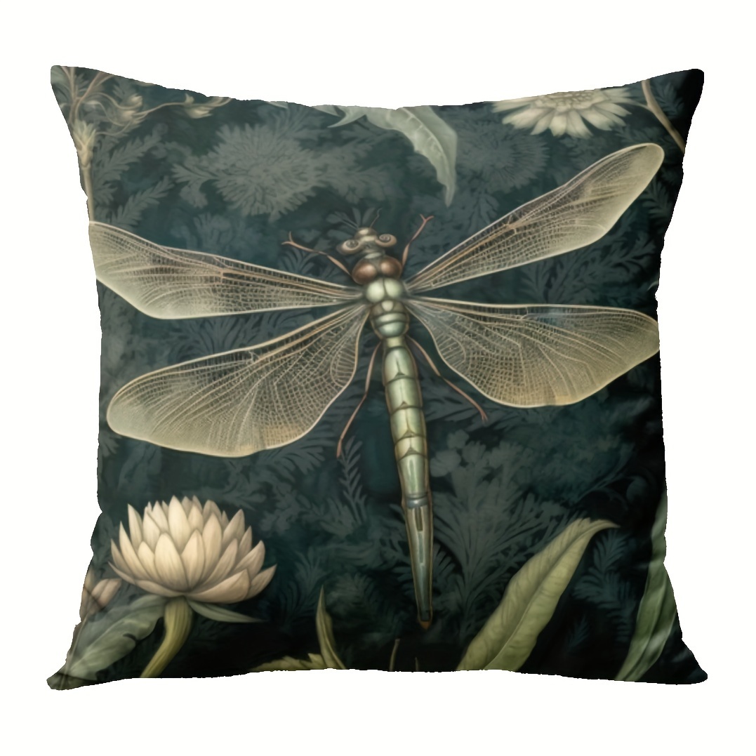 

1pc Short Plush Decor 18x18 Inch Without Pillow Core Dark Green Forest Dragonfly(cushion Is Not Included)