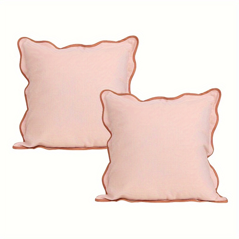 Image of 2pcs, Cute Boho Couch Pillow Covers, Scalloped Throw Pillow Covers, Case For Living Room Couch, Aesthetic Funky Preppy Pillow Cover, No Pillow Insert, 18*18 Inch