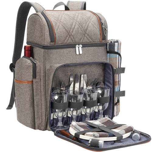 portable 4 person picnic backpack with blanket outdoor camping hiking picnic bag with tableware set cooler compartment large capacity leakproof durable gift non food contact non food direct contact