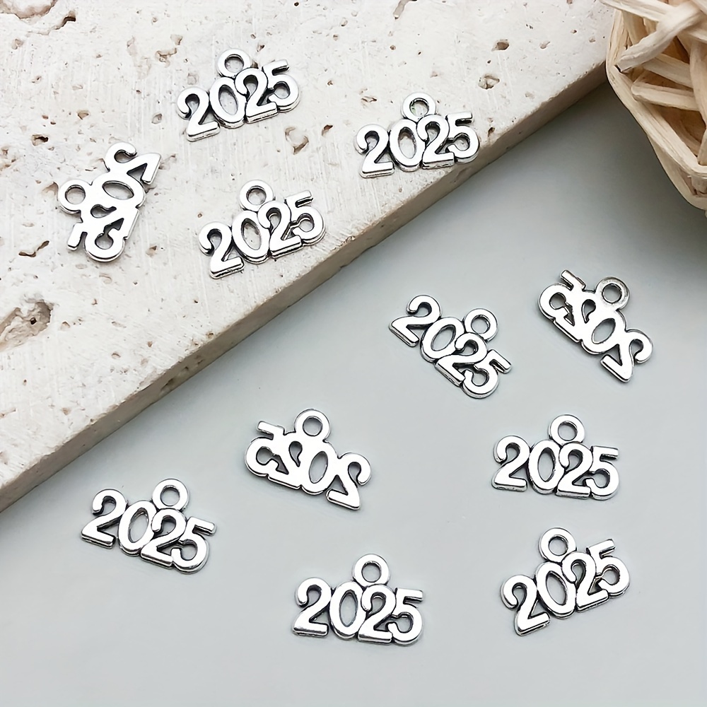 

50pcs 9*13mm 2025 Digital Alloy Pendant Diy Earpiece Decorative Pendant Jewelry New Year Making Parts