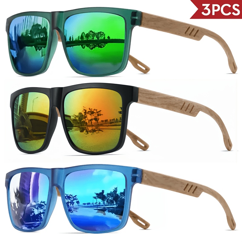 Image of 3pcs Set Trendy Multifunctional Square Glasses, Design- Temples, Unisex Exquisite Retro , Perfect For Activities