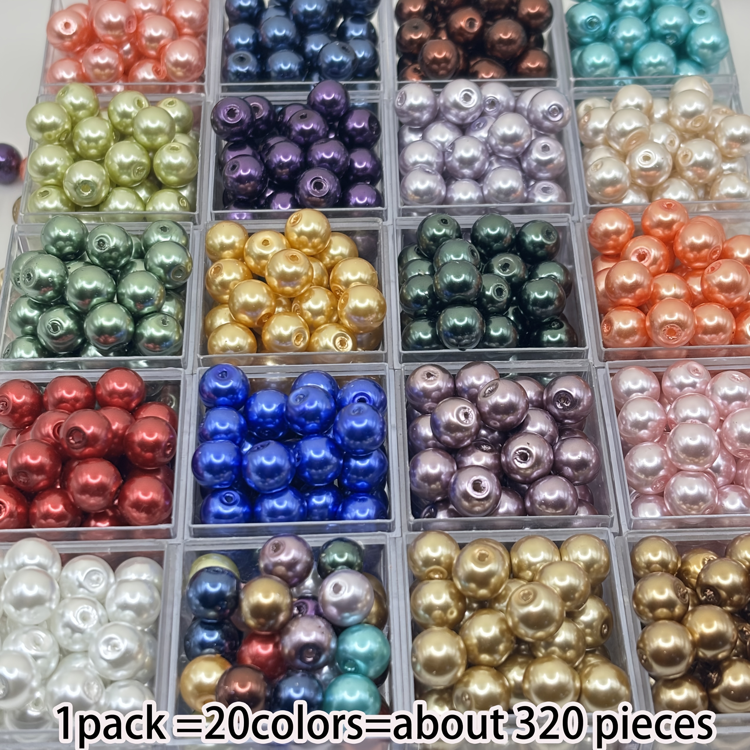 TEMU 320 Stück 8mm Weihnachtsperlen in 20 Farben – Hochwertige Glasperlen in Uni-Farben für DIY-Dekoration, Armbänder, Halsketten, Bastelarbeiten
