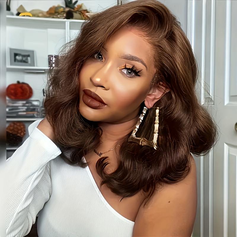 

Chocolate Brown Short Bob Wigs Human Hair 4x4 Hd Lace Closure Wigs For Women Body Wave Lace Front Wigs Human Hair Pre Plucked With Baby Hair 100% Brazilian Human Hair 180% Density