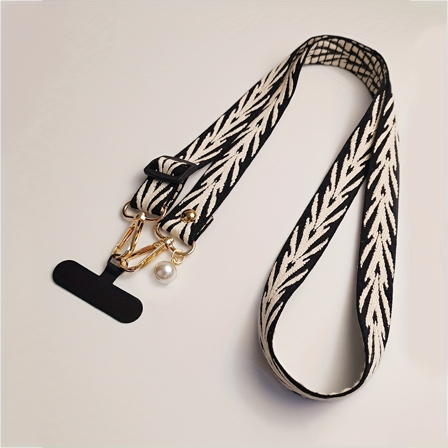 Image of Mobile Phone Lanyard Crossbody Long Style With Adjustable Strap High-end Adjustable Neckband Water Grass Leaf Pattern Mobile Phone Case Anti-loss Travel Sling Shoulder Strap, With Pearl Accessories