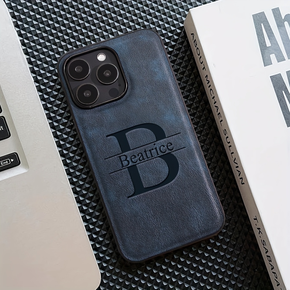 TEMU Phone Case - Luxury Personalized Case For Iphone 18 17 16 15 14 13 12 11 Pro Max Customized Initials Name Laser Engraving Lambskin Faux Leather