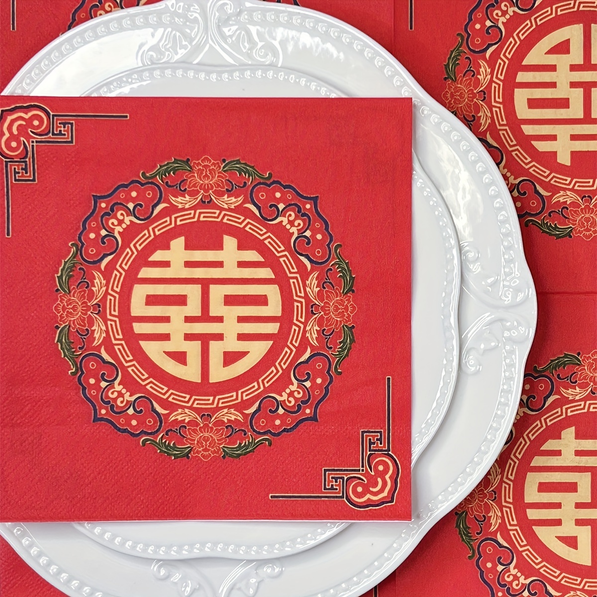 Image of 50pcs, Printed Napkin 13 X 13 Inches, Chinese Wedding Decoration Paper Napkin, Restaurant Paper Towels, Wedding Decoration, Party Supplies