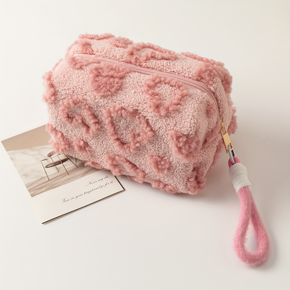 Image of 1 Sweet Ins-style Plush Makeup Bag, Large-capacity, Cute Cosmetic Storage Bag, Portable Travel Toiletry Bag. A Must-have For Students When Starting School Or Traveling.