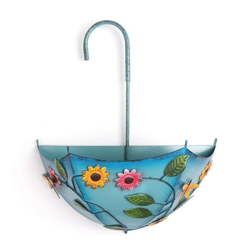 TEMU 1pc Farmhouse Umbrella-shaped Wall-mounted Flower Basket Metal Hanging Planter, Iron Art Decorative Plant Stand With Drainage Holes Perfect For
