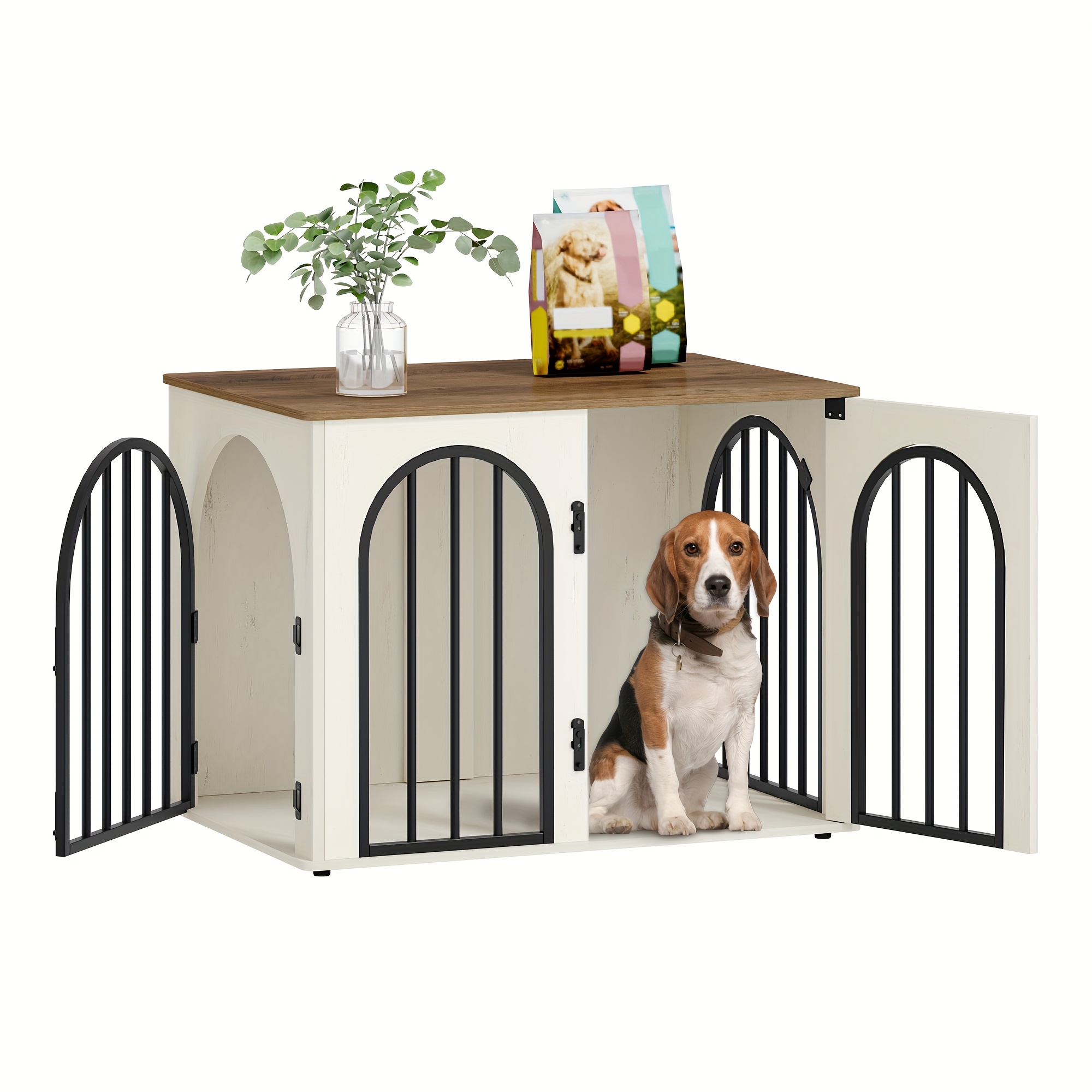 Dog Cage Furniture, 80cm Home Dog Cage, 3 Doors, Arched Door, Modern Indoor Dog Cage, Side Table, Heavy Duty Dog Cage, 56 X 80 X 61cm