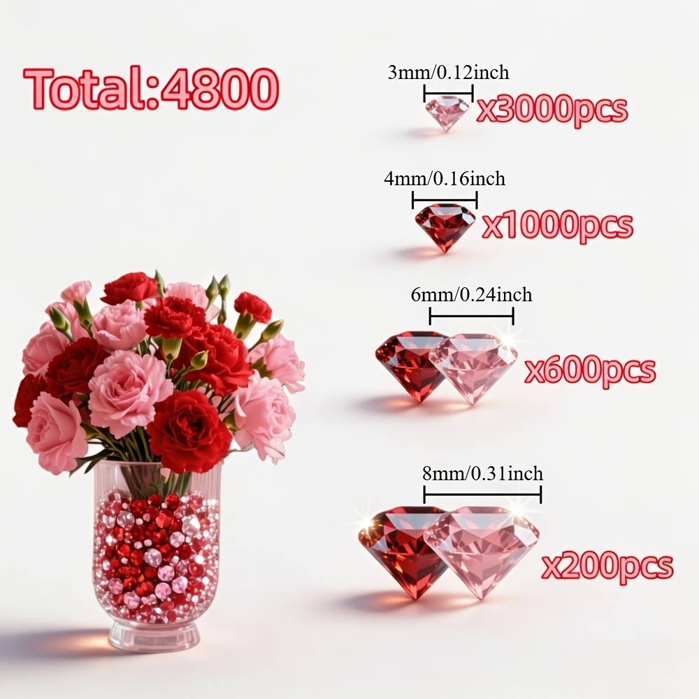 TEMU 4800pcs Pink And Red Acrylic Fake Diamonds, Home Desktop Decoration, Courtyard Decoration, Banquet Arrangement, Birthday Celebration, Birthday,