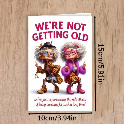 1 funny womens birthday card not old just fashion grandma design cartoon pattern paper material english humorous card gift for mom grandma and bestie retirement gift party invitation