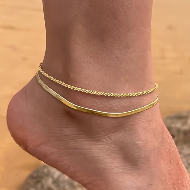 

1 Pcs Waterproof Layered Ankle For Women Herringbone Anklet Set Jewelry Gifts