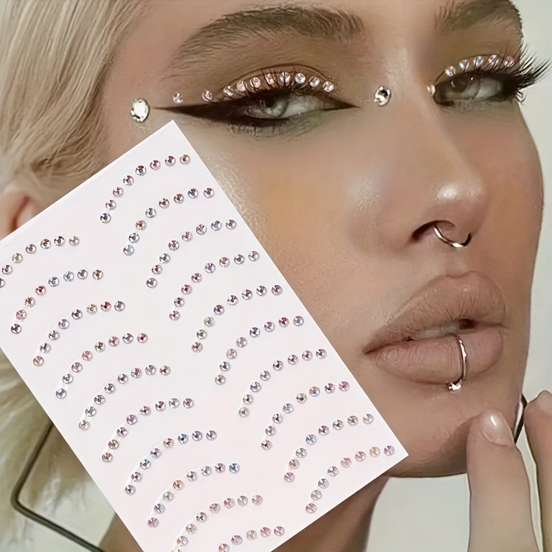 A Sheet Of 3d Simulated Crescent-shaped Shiny Rhinestones For Eyebrows, Eye And Face Decoration Stickers, Suitable For Music Festival Y2k Makeup Party Embellishments