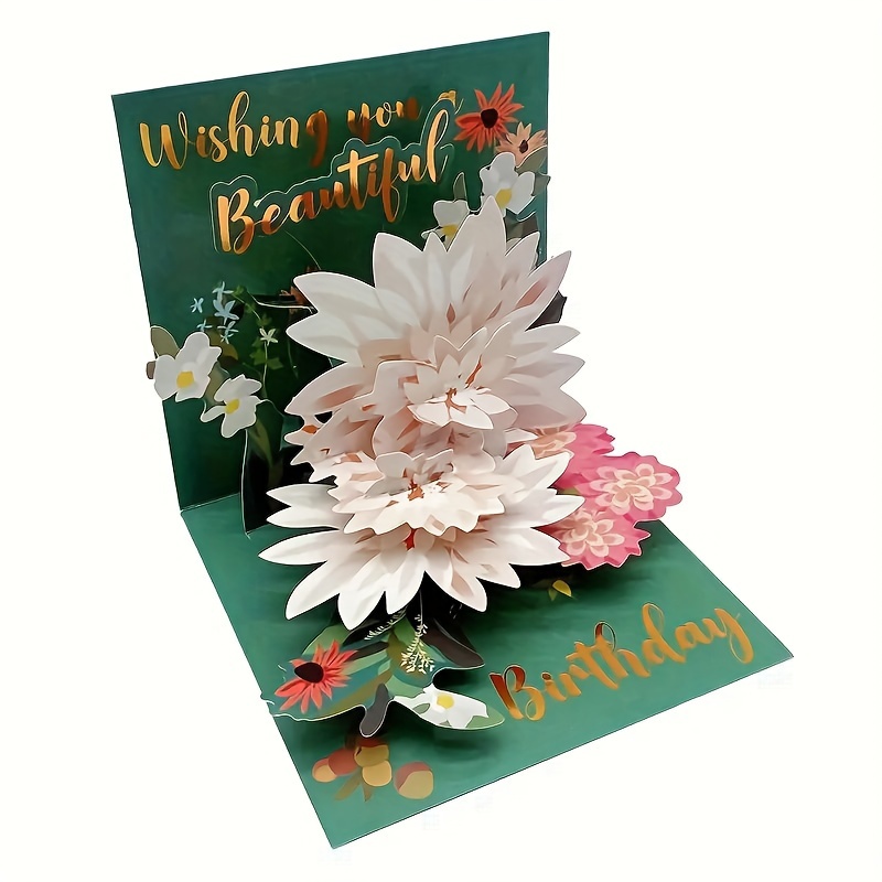 

3d Pop-up Floral Birthday Greeting Card With Envelope - Perfect For Anyone, English Text