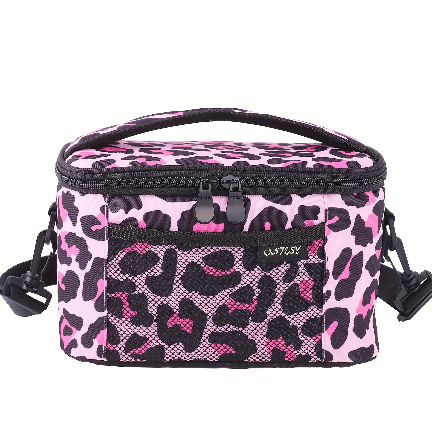E-shop Damen Lunchtasche, Leopardenmuster Isolierte Tasche, Auslaufsichere Kühlertasche, Kein Lebensmittelkontakt, mit Verstellbarem Schultergurt,