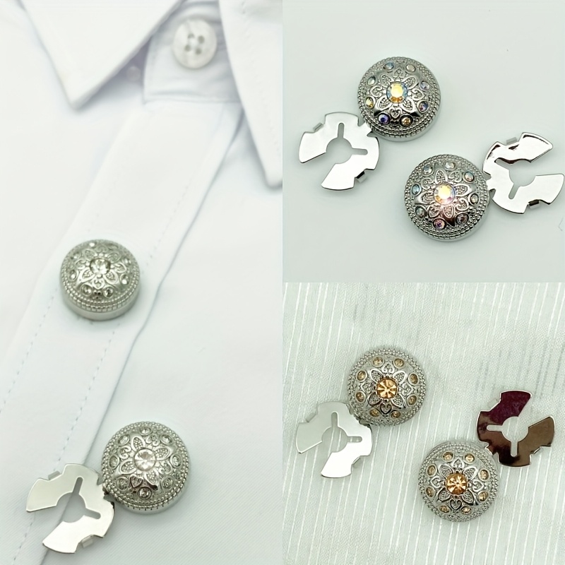 

1 Pair Luxury Silvery Grey Cufflinks, Fashionable Copper Alloy Button Set With Rhinestone Flower Detail, Elegant Shirt Accessory, Valentine's, & Father's Day Gifts