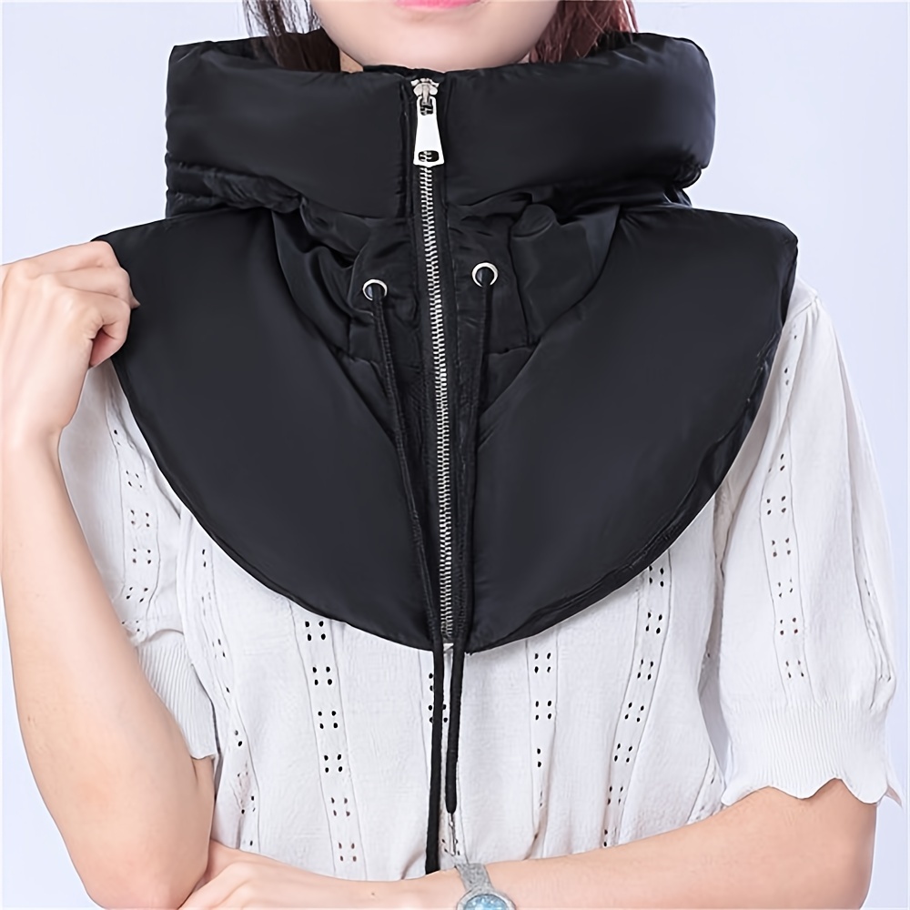 Image of Unisex Down Hooded Fake Collar Zipper Thickened Windproof Headgear Winter Warm Riding