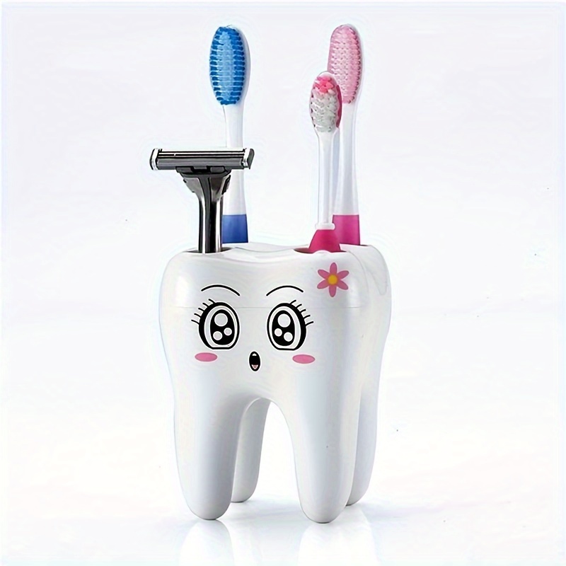 

1pc Toothbrush Holder Organizer, Cartoon Design Tooth Shape Razor Holder With 4 Holes, Bathroom Accessories