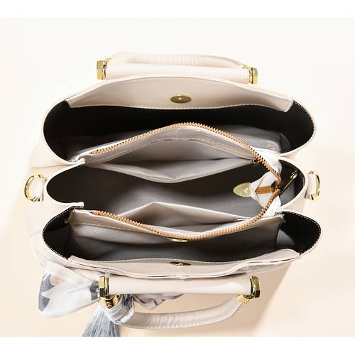 elegant spliced handbag large capacity casual crossbody purse with stylish scarf and ombre tassel ornament multipurpose shoulder bag for formal and daily occasions