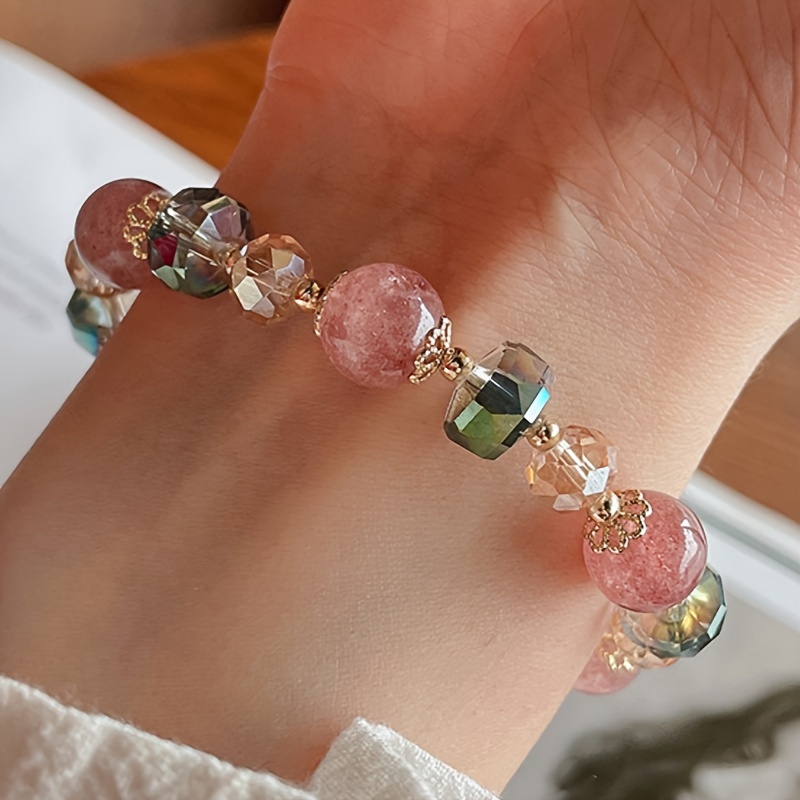 

2pcs Natural Strawberry Crystal Bracelets, Cute Elegant Crystal Bracelets For Boudoir Sweet Girls, Perfect Handcrafted Accessory For Daily Wear