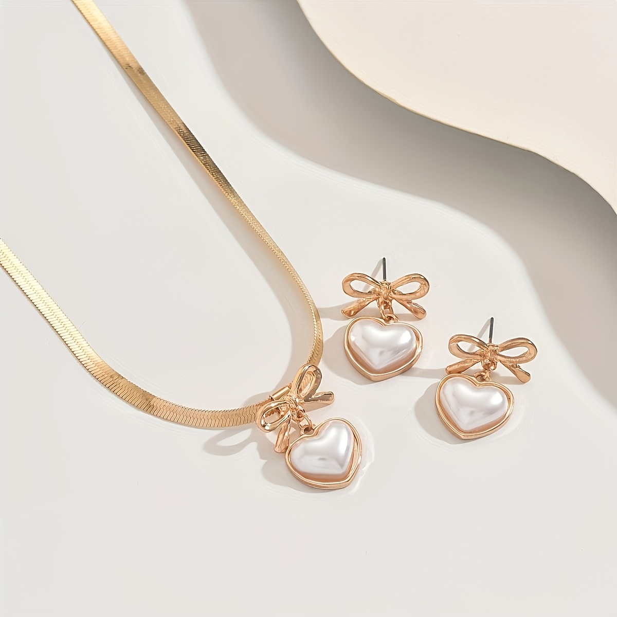2pcs Elegant Blade Chain Bow Necklace & Earrings Jewelry Set