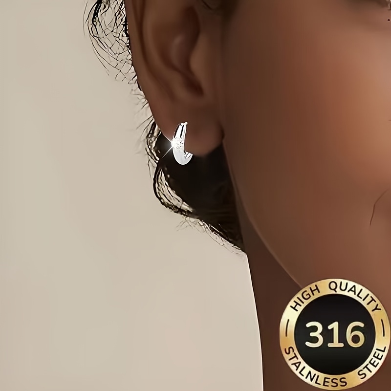 TEMU Pendientes de acero inoxidable 316 de calidad, hipoalergénicos, elegantes, con , redondos, sintéticos, de circonita con diseño de , aro de