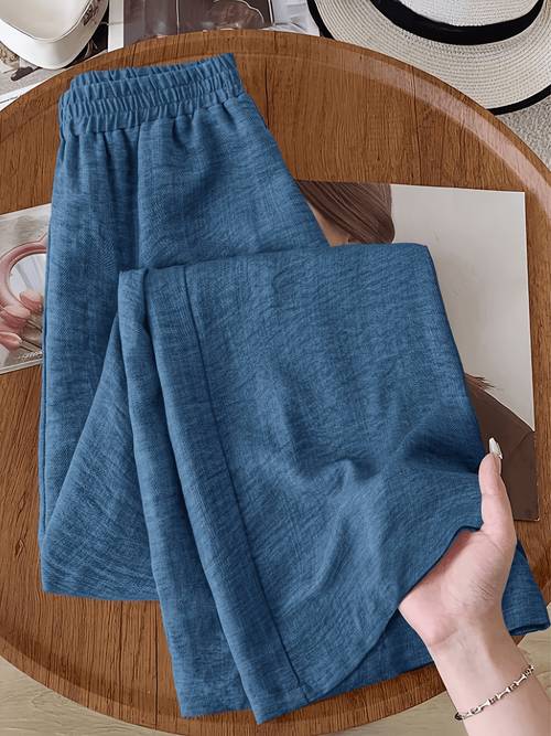 womens chic elegant solid wide leg ankle pants casual machine washable