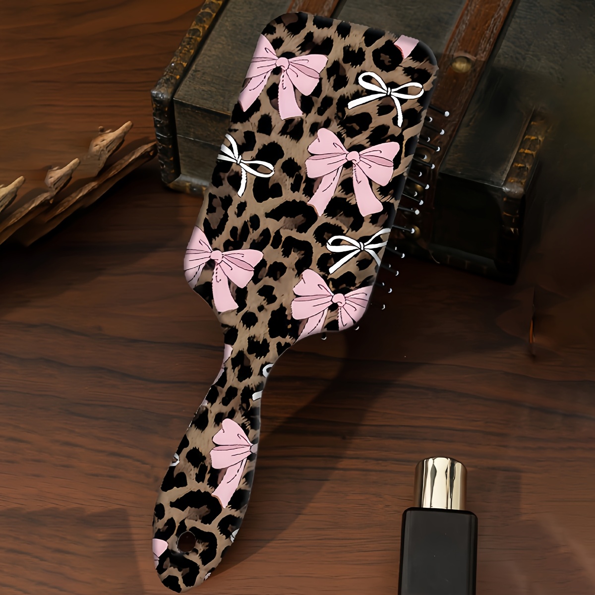 1 stuk Luipaardprint Roze Strikprint Kussenborstelset, Geschikt voor Dagelijks Gebruik, Schattig en Stijlvolle Borstel