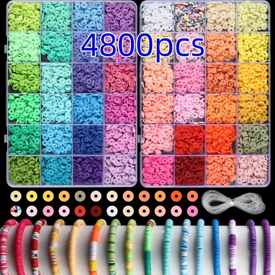Image of 2400/ 4800pcs Clay Beads Bracelet Making Kit For Beginner, 2 Box Preppy Polymer Clay Beads With Charms Kit For Jewelry Making, Arts And Crafts Birthday