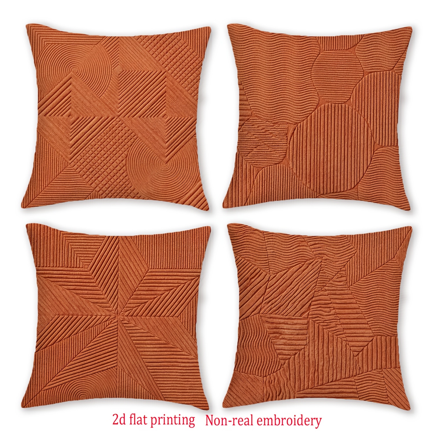 TEMU 4pcs, Contemporary Throw Pillow Covers, 2d Flat Print Non-real Embroidery Geometric Cushion Covers, 16inx16in, 18inx18in, 20inx20in, Autumn Home