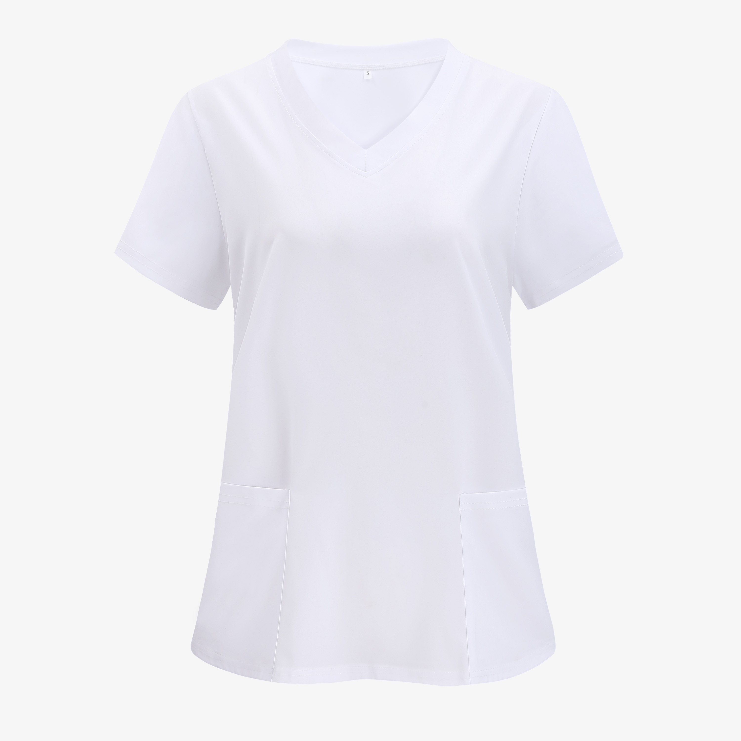 TEMU Uniforme de Enfermería Estilo Europeo y Americano, Camiseta de Mujer con Cuello en V, Bolsillo y Abertura, Color Sólido