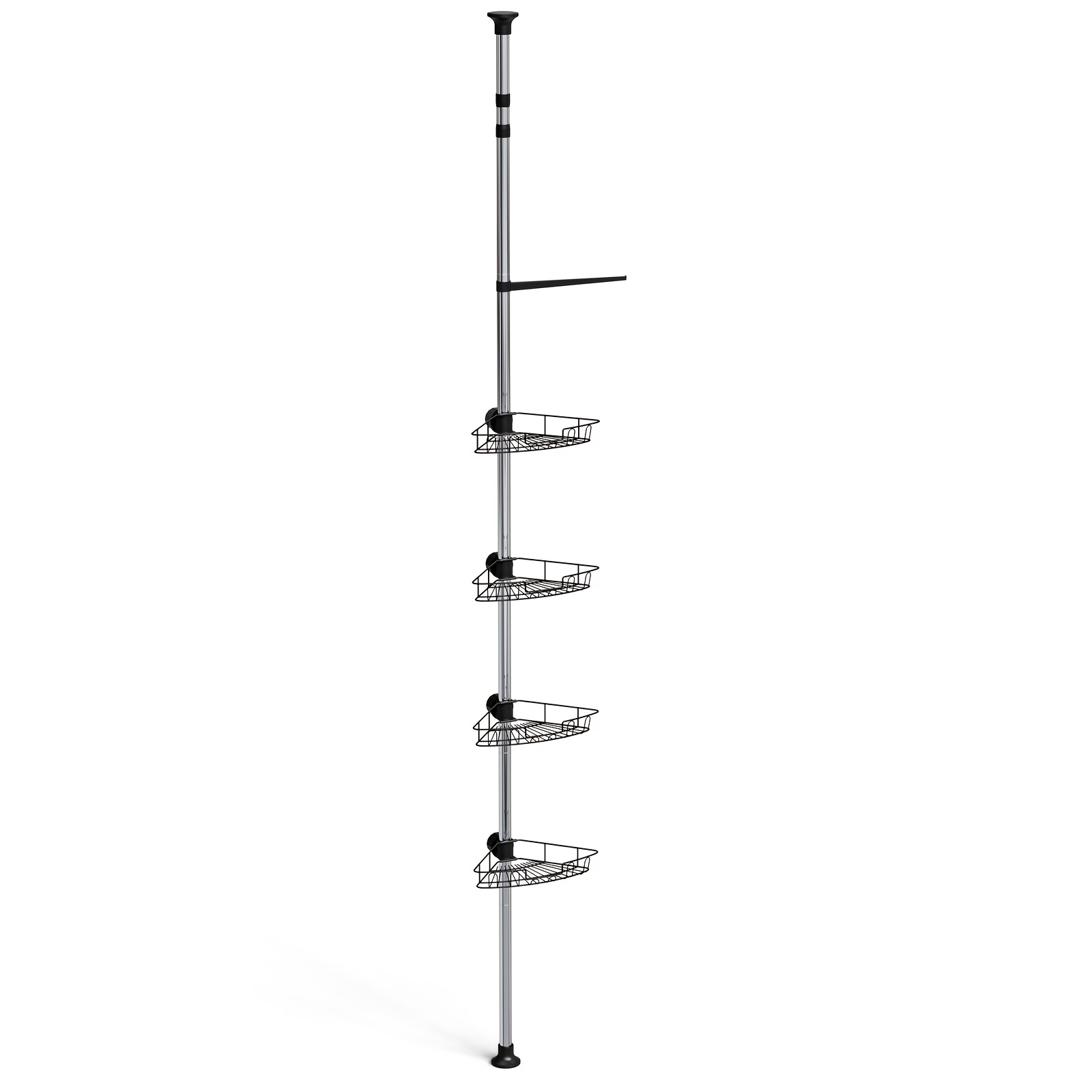 Telescopic Shower Rack With 4 Corner Baskets | No Drilling Required, Non-slip, Stainless , Height Adjustable From 75-300 Cm, Adjustable With Knob