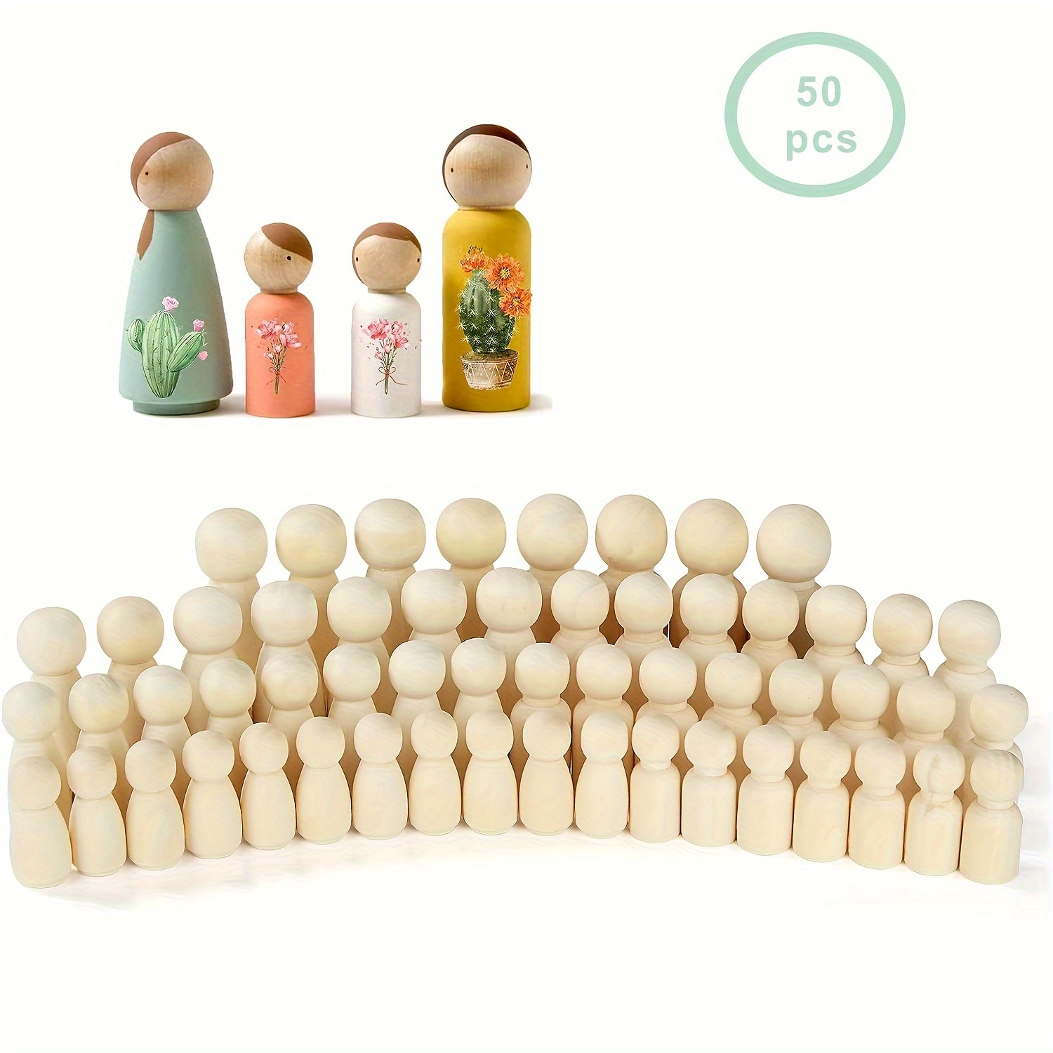 

Wooden Peg Dolls For Crafts - Set Of 50 Unfinished Wood Figures, Assorted Sizes, Customizable For Diy Art And Painting