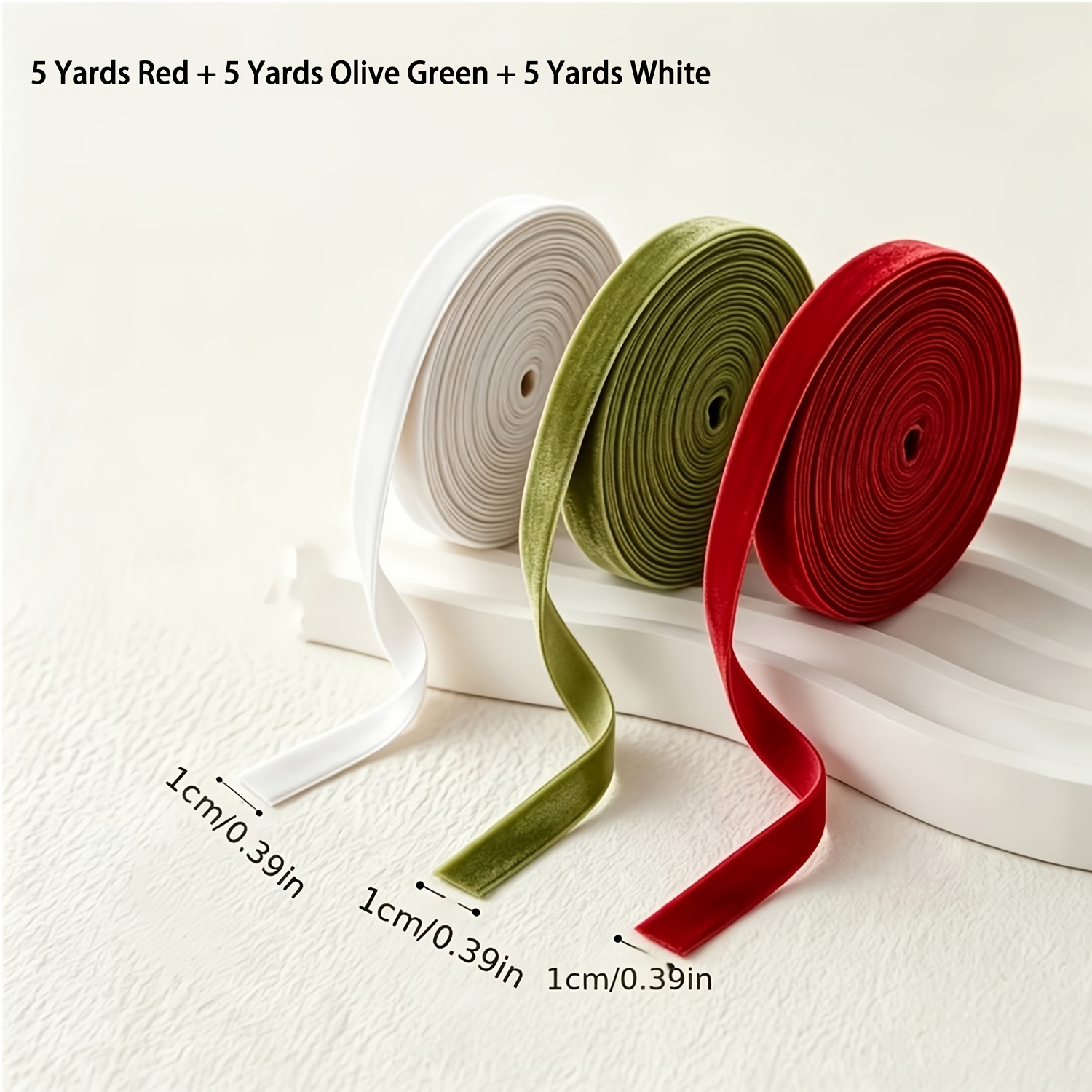 TEMU 3 Styles de en Velours, Largeur 0.39 pouces, Ruban de Noël de Haute Qualité, Convient pour la Décoration de Sapin de Noël, Cadeau, la Décoration