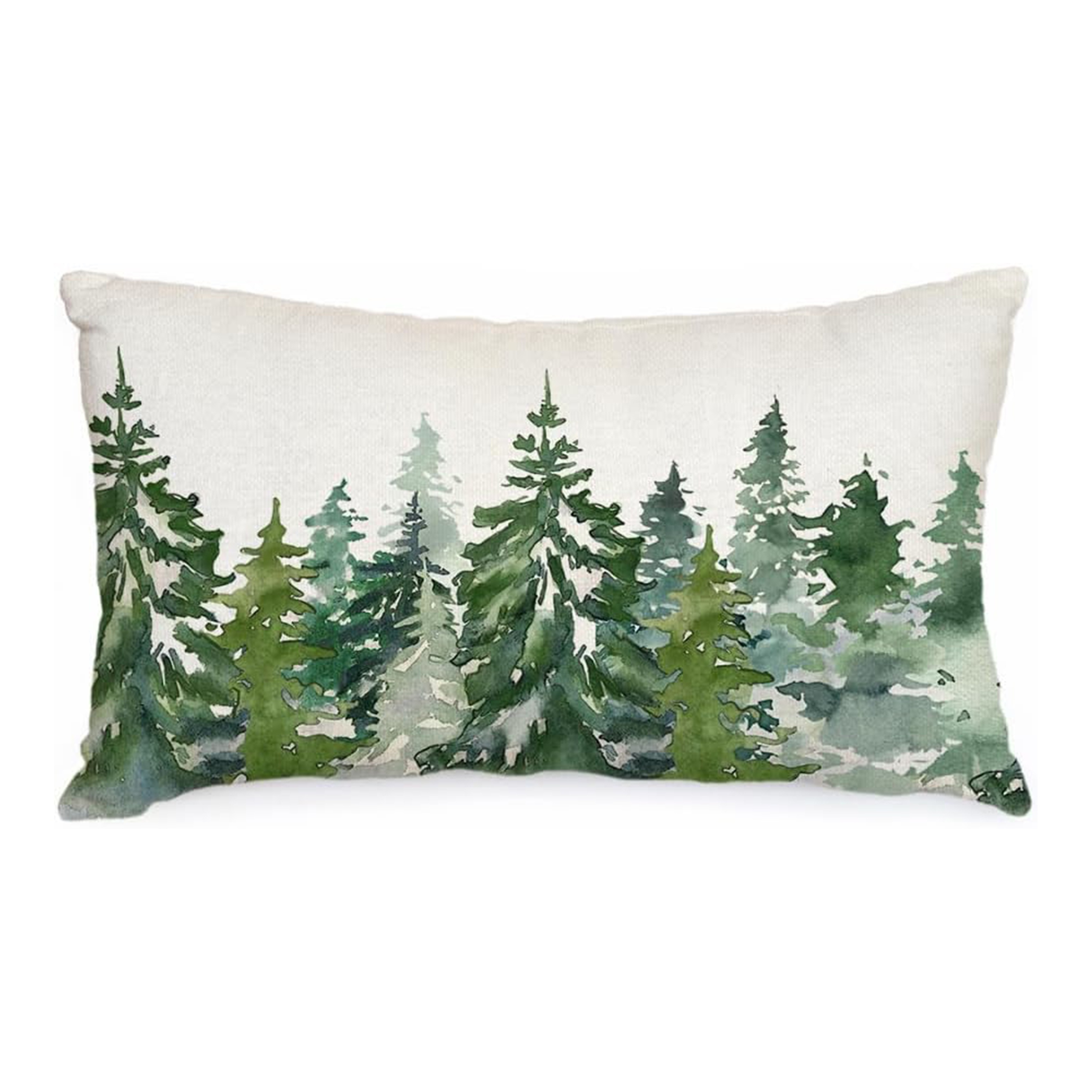 

Watercolor Teal Tree Christmas Pillow Cover 12x20 Inch - Farmhouse Holiday Decor, , Zip Closure, Machine Washable For Sofa & Couch