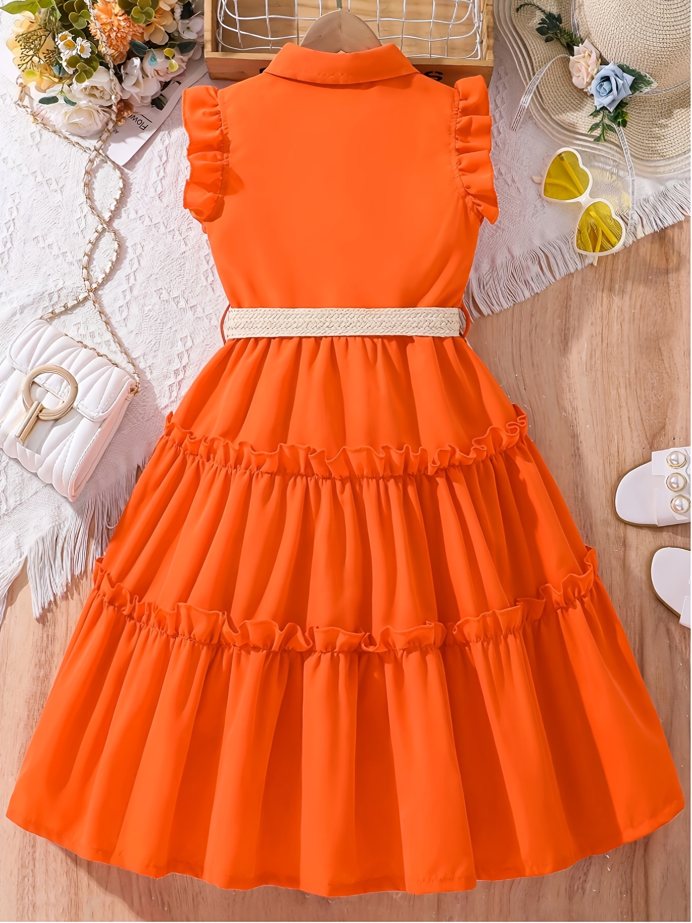 orange ladies dress Teen Ruffle Front Slit Fashion #greendress