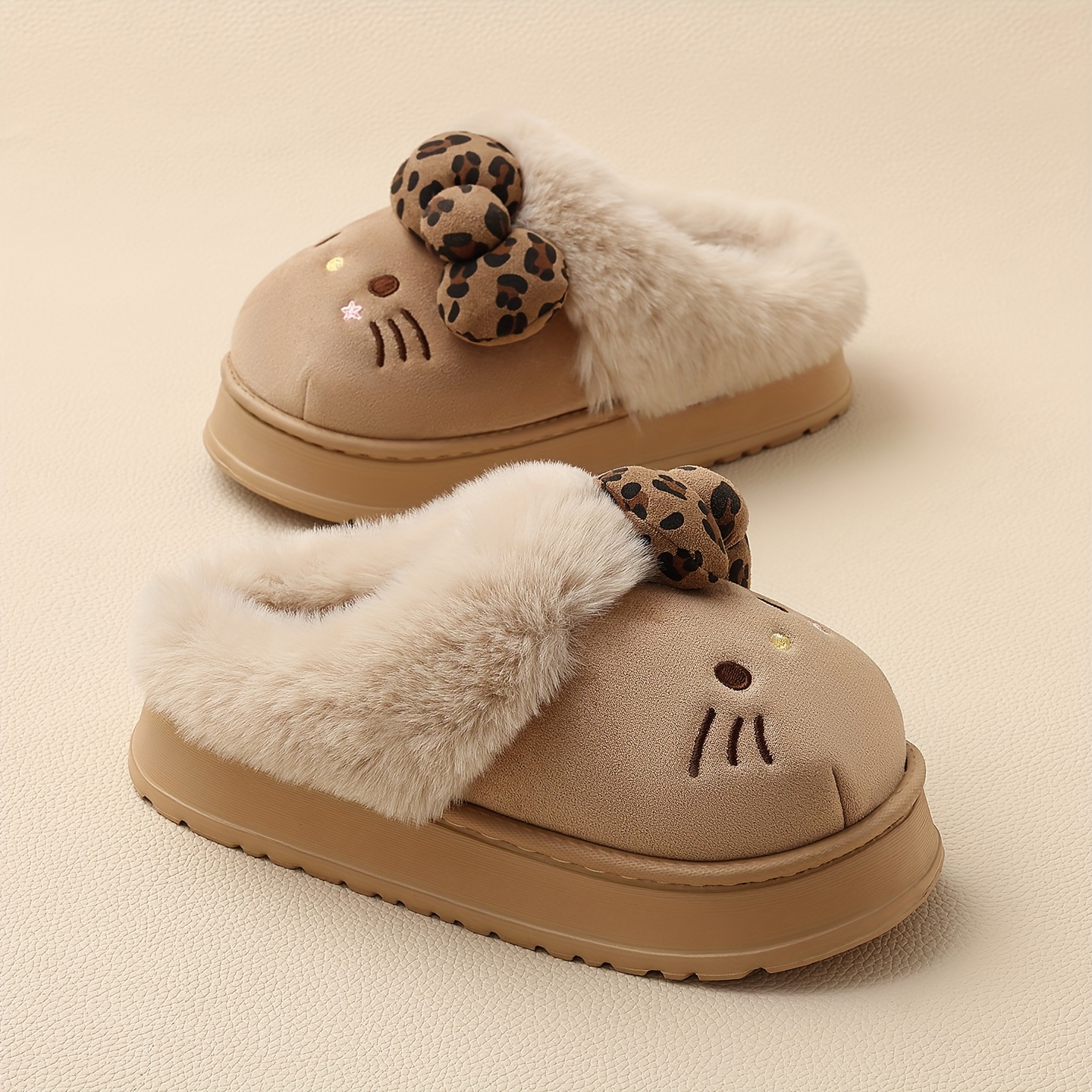 Image of Hello Kitty Women Plush Slippers Cute Indoor Outdoor Cartoon Slippers Comfortable Warm Slippers, Women Shoes
