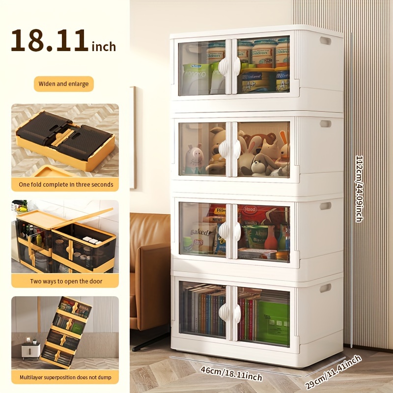 

Versatile Folding Storage Box With Wheels - Transparent Double Doors, Multi-layer Design For Clothes & More - Perfect For Bedroom, Living Room, Dorm Organization