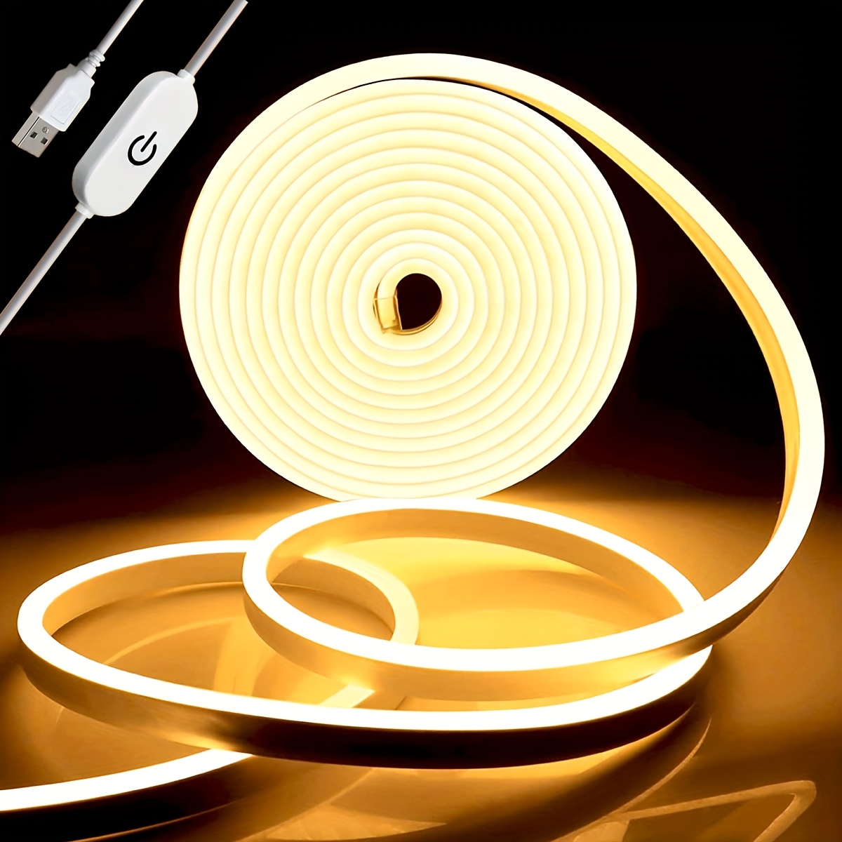 Flexible LED Neon Strip Light, 1M/3M/5M, USB Powered, Touch Control, Portable Corner Lamp for Home Decor, Reading, Mirror, TV Background, Halloween, Christmas, Birthday Party Atmosphere Lighting