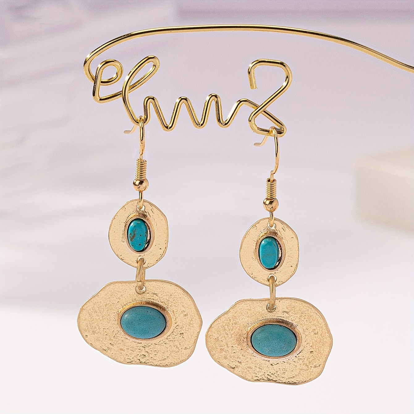 E-shop 1 Paar Bohemian Western Style Unregelmäßige Metall Turquoise Damen Ohrringe Geeignet für Urlaubsfeiern und Alltagskleidung